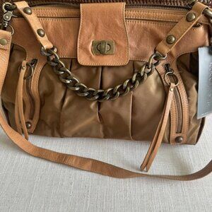 Donald Pliner Handbag - Nylon/Calf Natural Tan Color Leather NWT